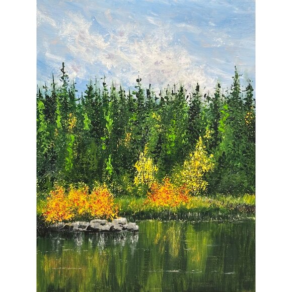Deb Bossert Other - Lake Trip Original 9" x 12" Acrylic Painting Unframed Beautiful Nature Wall Art
